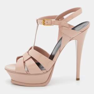 Saint Laurent Pink Patent Leather Tribute Platform Sandals Size 39