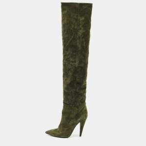 Saint Laurent Green Suede Over The Knees Boots Size 38.5