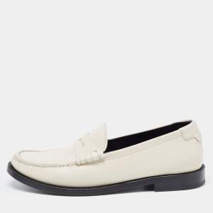 Saint Laurent Cream Leather Slip On Loafers Size 35.5