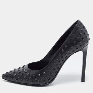 Saint Laurent Black Leather Studded Pointed Toe Pumps Size 35