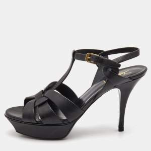 Saint Laurent Black Leather Tribute Sandals Size 39