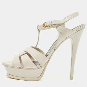 Saint Laurent White Leather Tribute Sandals Size 39.5