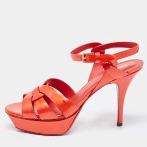 Saint Laurent Red Leather Tribute Sandals Size 38