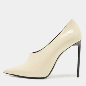 Saint Laurent Cream Patent Anja Pointed Toe Pumps Size 37.5