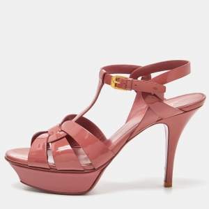 Saint Laurent Pink Patent Leather Tribute Sandals Size 38.5