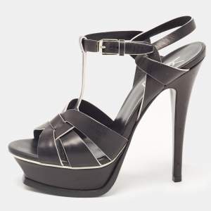 Saint Laurent Black Leather Tribute Sandals Size 36