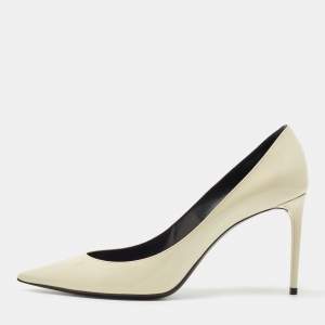 Saint Laurent Paris White Patent Leather Anja Pointed Toe Pumps Size 40