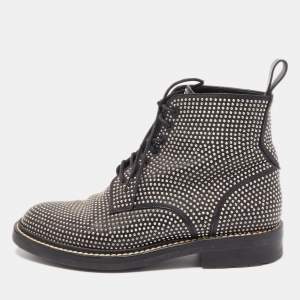 Saint Laurent Black Leather Embellished Combat Boots Size 37