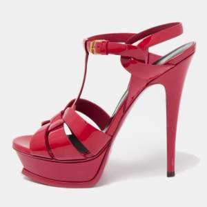 Saint Laurent Purple Patent Tribute Ankle Strap Sandals Size 39