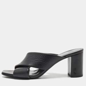 Saint Laurent Black Leather Loulou Slide Sandals Size 37