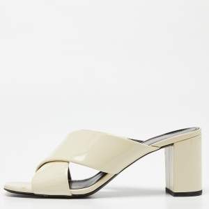 Saint Laurent Off White Patent Leather Loulou Criss Cross Mules Size 39