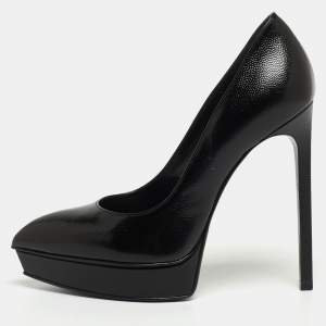 Pre Owned Saint Laurent Black Patent Leather Janis Platform Pointed Toe Pumps Size 36