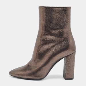 Saint Laurent Metallic Textured Leather Ankle Booties Size 37  