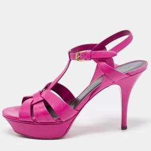 Saint Laurent Purple Leather Tribute Ankle Sandals Size 39