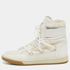 Saint Laurent White/Silver Leather and Nylon Ski High Top Sneakers Size 40