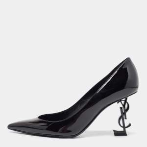 Saint Laurent Black Patent Opyum Pointed Toe Pumps Size 38