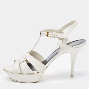Saint Laurent White Leather Tribute Sandals Size 40.5