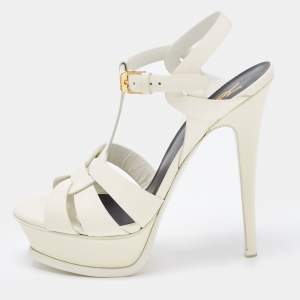 Saint Laurent Off White Patent Tribute  Sandals Size 36