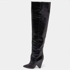 Saint Laurent Black Patent Leather Niki Over The Knee Boots Size 38