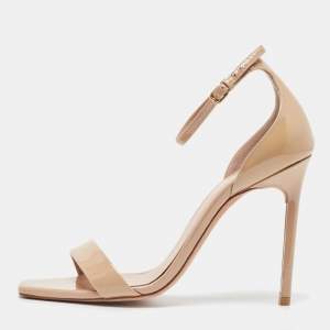 Saint Laurent Paris Beige Patent Leather Jane Ankle Strap Sandals Size 39