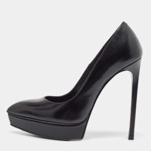Saint Laurent Black Textured Leather Janis Platform Pumps Size 36