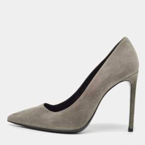 Saint Laurent Grey Suede Anja Pointed Toe Pumps Size 38