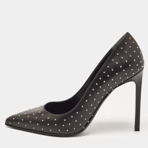 Saint Laurent Black Studded Leather Pointed Toe Pumps Size 38