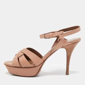 Saint Laurent Pink Leather Tribute Sandals Size 37.5