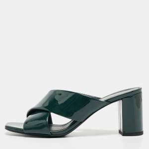 Saint Laurent Green Patent Loulou Slide Sandals Size 39