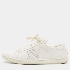 Saint Laurent White Leather Crystal Embellished Low Top Sneakers Size 39