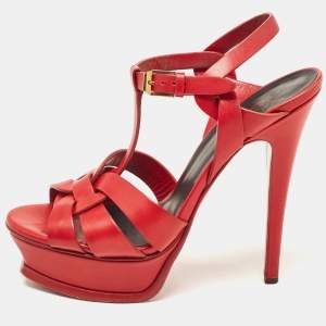 Saint Laurent Red Leather Tribute Sandals Size 36