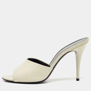Saint Laurent Off White Leather Slide Sandals Size 38