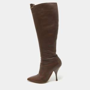 Saint Laurent  Brown Leather Knee Length Boots Size 38