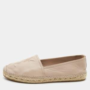 Saint Laurent Beige Leather Logo Espadrille Flats Size 36