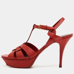 Saint Laurent Red Leather Tribute Sandals Size 40