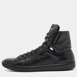 Saint Laurent Black Leather High Top Sneakers Size 37