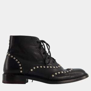 Saint Laurent Black Leather Studded Ankle Boots Size EU 38.5