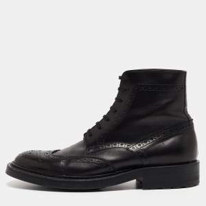 Saint Laurent Paris Black Brogue Leather Ankle Boots Size 38