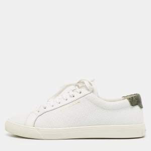 Saint Laurent White Leather and Python Embossed  Andy Sneakers Size 37.5