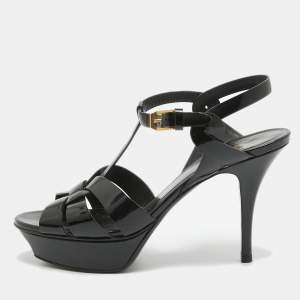 Saint Laurent Black Patent Tribute Sandals Size 38