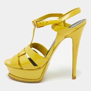 Saint Laurent Yellow Patent Tribute Ankle Strap Sandals Size 37