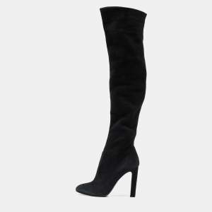 Saint Laurent Black Suede Over The Knee Boots Size 38.5