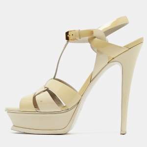 Saint Laurent Cream Patent Leather Tribute Sandals Size 39