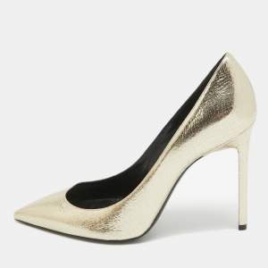 Pre Owned Saint Laurent Gold Leather Anja Pointed Toe Pumps Size 39