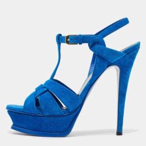 Saint Laurent Blue Suede Tribute Sandals Size 38