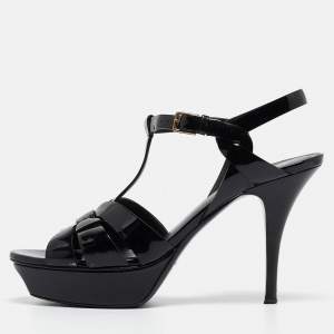 Saint Laurent Black Patent Leather Tribute Sandals Size 39