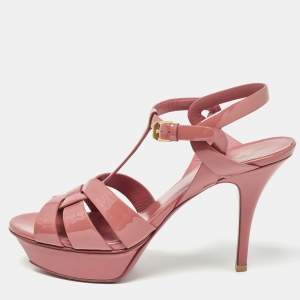 Saint Laurent Pink Patent Leather Tribute Sandals Size 39.5