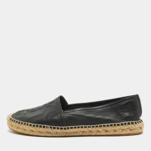 Saint Laurent Paris Black Leather Espadrilles Flats Size 40