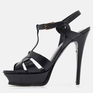Pre Owned Saint Laurent Black Leather Tribute Sandals Size 39.5