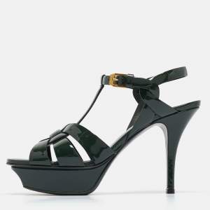 مملوكة مسبقًا Saint Laurent Green Patent Leather Tribute Sandals Size 36.5